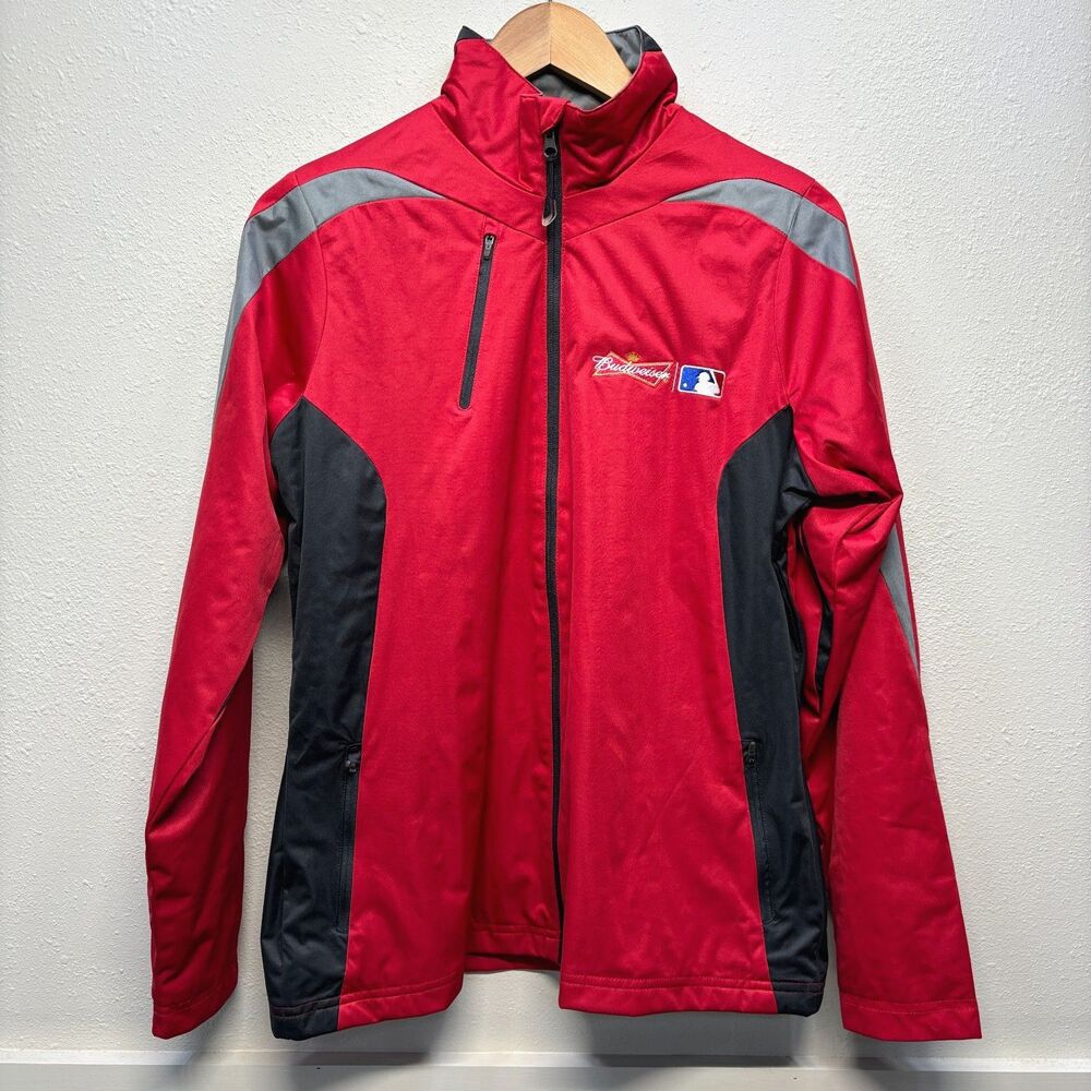 Genuine Merchandise MLB Budweiser Antigua Red Women's Zip Rain Jacket Sz L